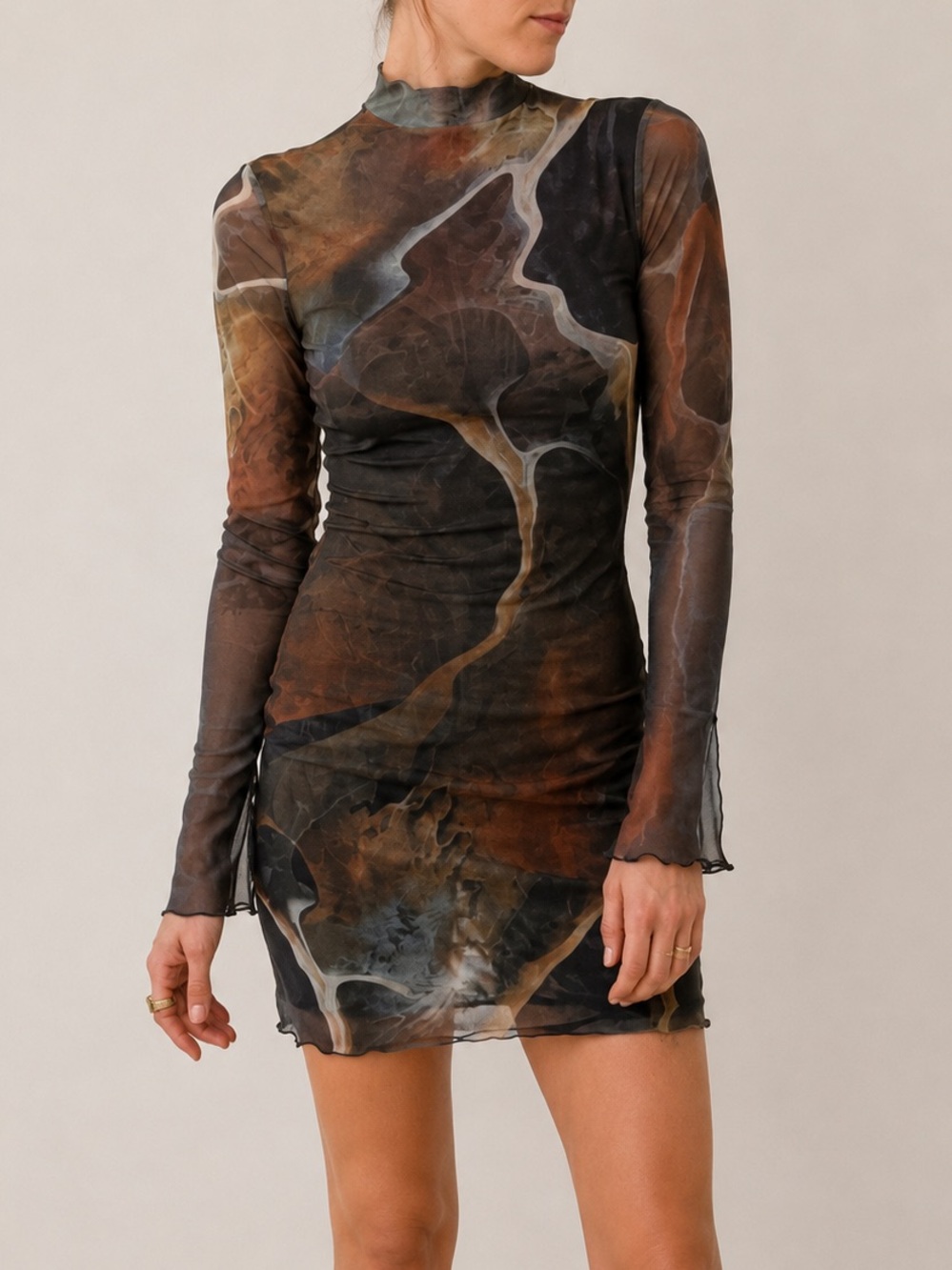 Windsor Marble-Print Long Sleeve Mini Dress